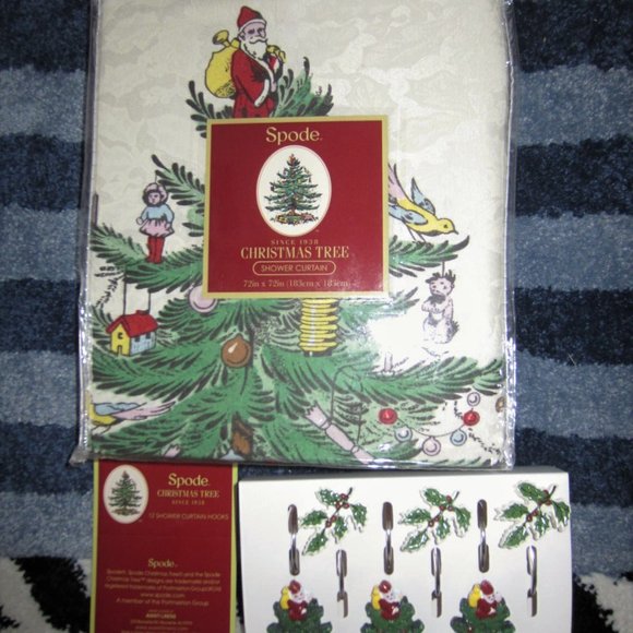 Spode Christmas Tree Fabric Shower Curtain and 12 Hooks--NIP - Picture 1 of 10